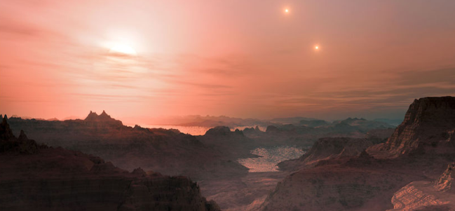 Impresión de un artista sobre el atardecer en Gliese 667 Cc. ESO/L. Calçada.