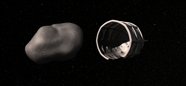 Impresión de un artista de la captura de un asteroide rico en agua. Cortesía Planetary Resources Inc.