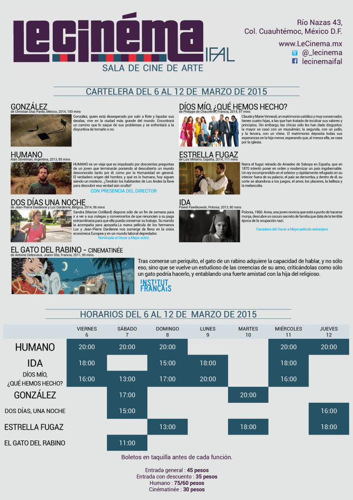 Le Cinéma IFAL: Cartelera del 6 al 12 de marzo.